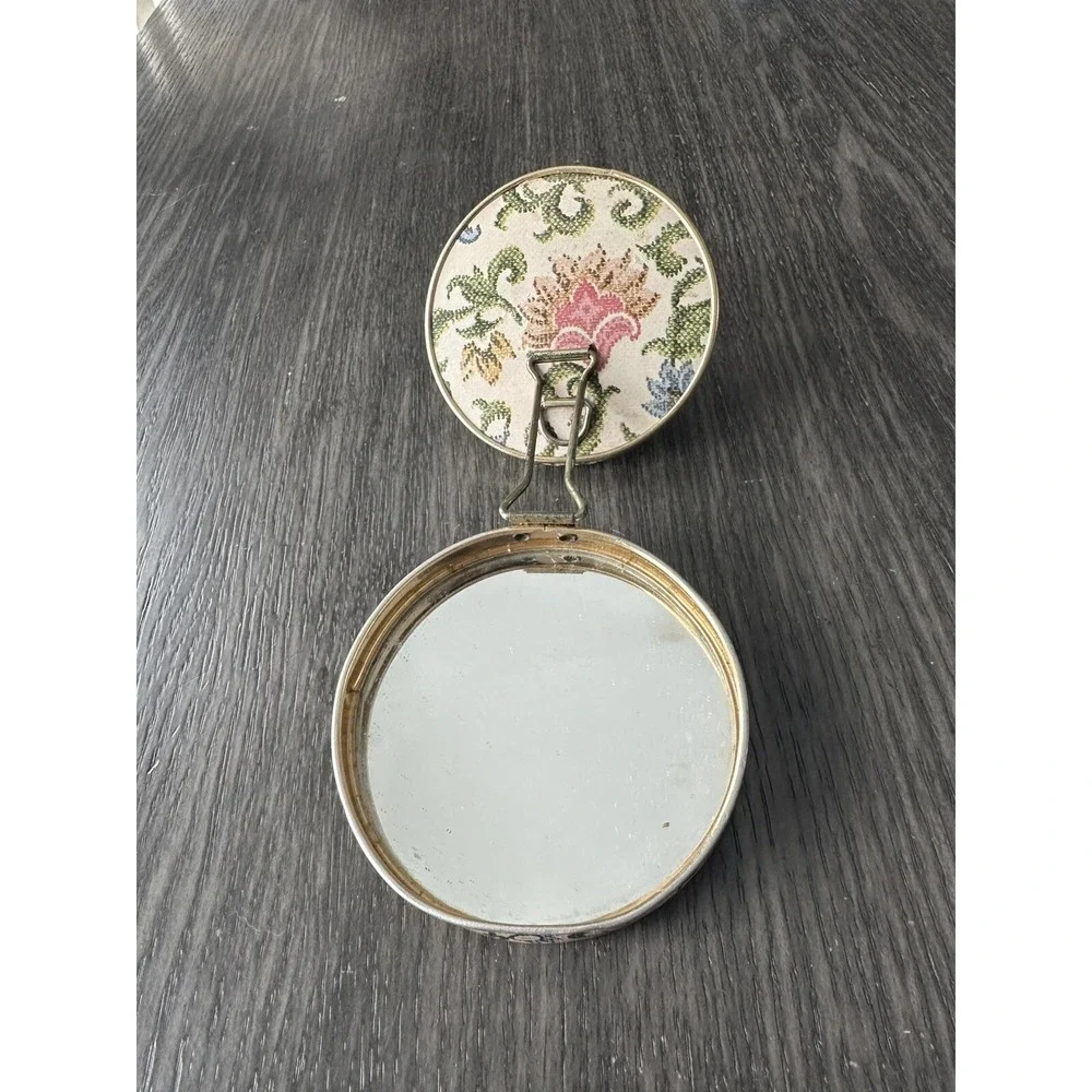Vintage Metal Floral Double Hinged Folding Compact Double Mirror. Marked Japan